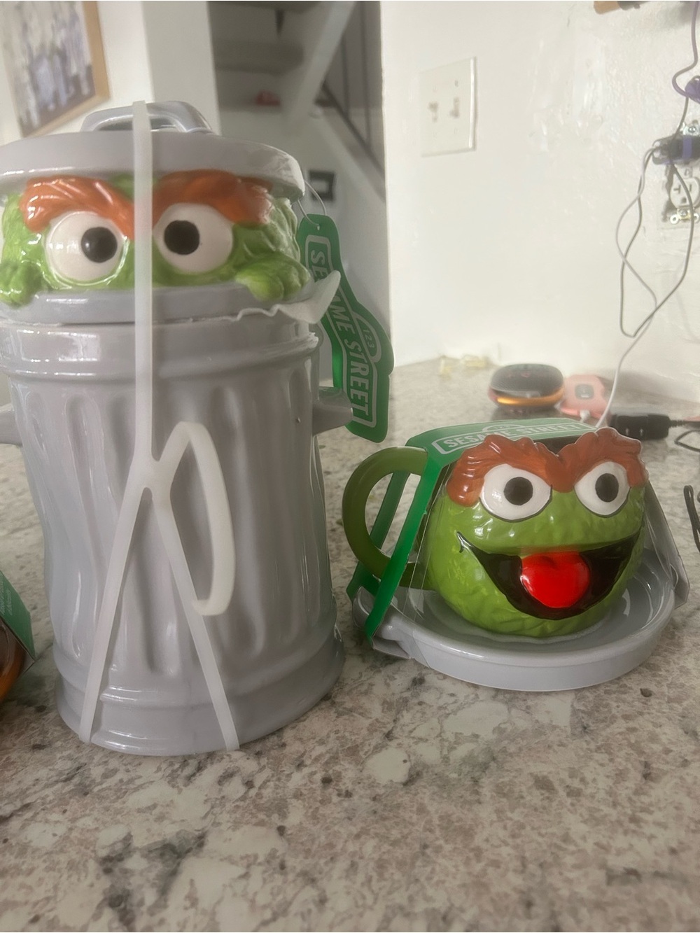 Sesame Street Oscar the Grouch cookie jar with mug